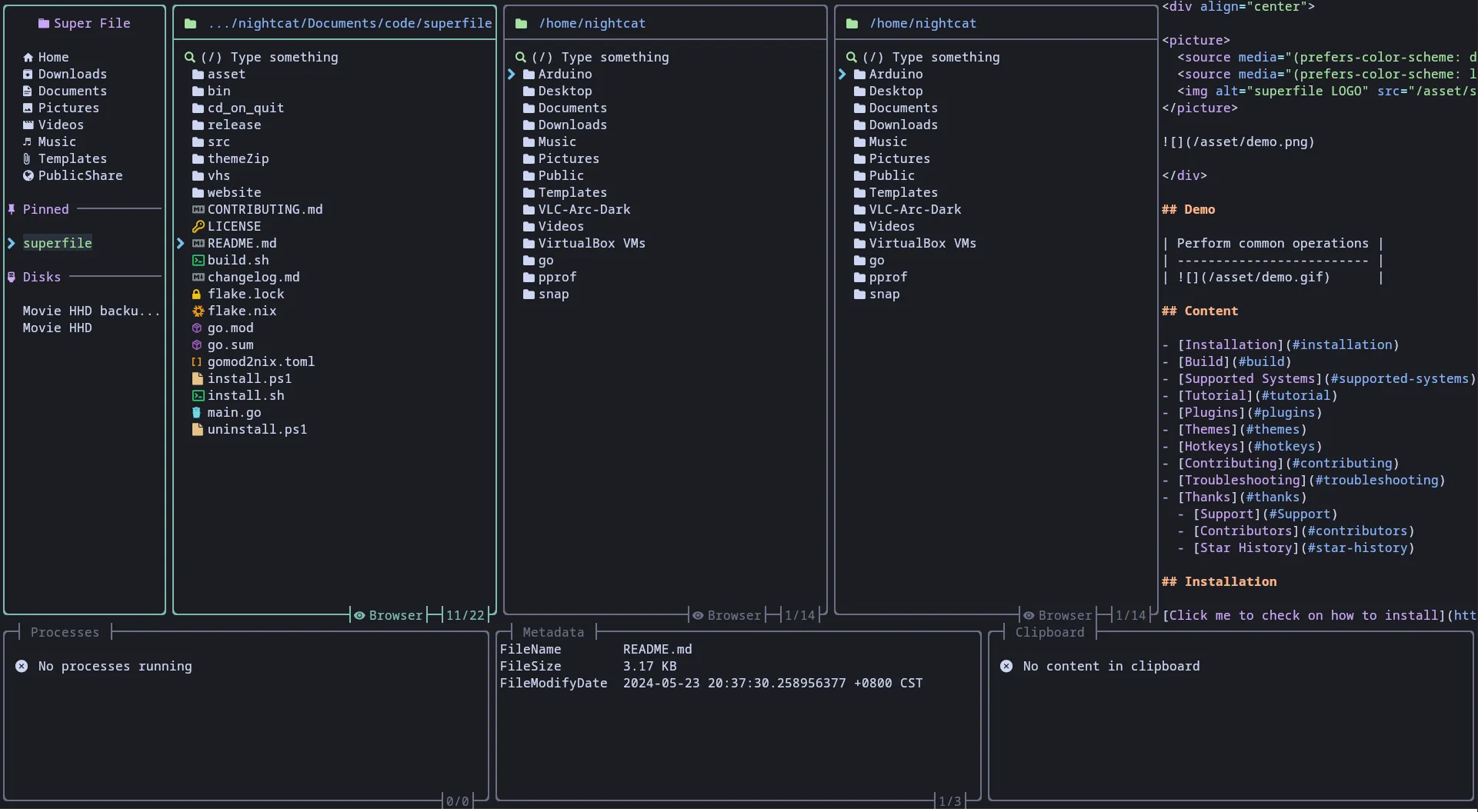 Poimandres theme preview showing dark purple and teal color scheme